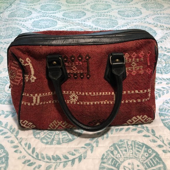 Vintage Turkish Kilim Leather Carpet Handbag - Picture 2 of 3